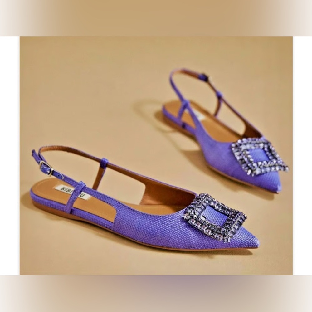 Anthropologie Bibi Lou Purple Embellished Flats Slingbacks